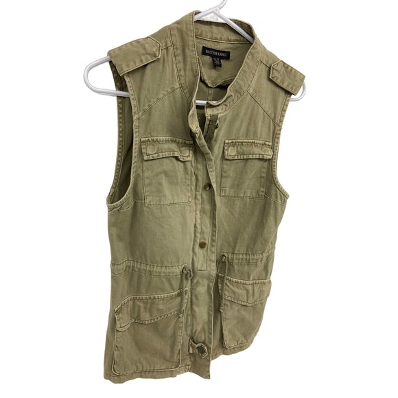 British Khaki Army Green Vest Blazer Button Up with Waist Tie Size XS - Picture 2 of 7